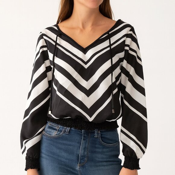 White House Black Market Pullover Blouse 3/4 Sleeves XXS Black & White EUC - Picture 1 of 7